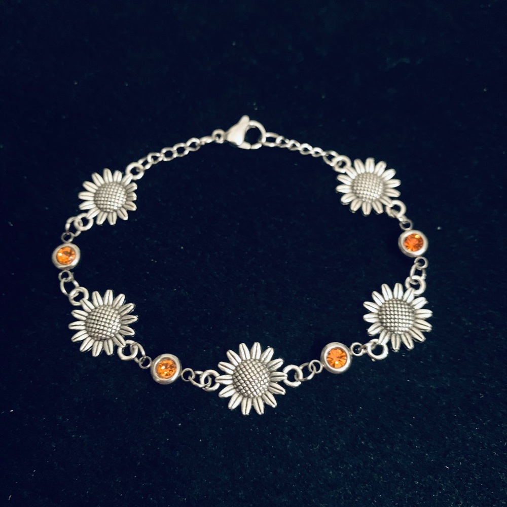Sunflowers themed bracelet with rhinestone charms